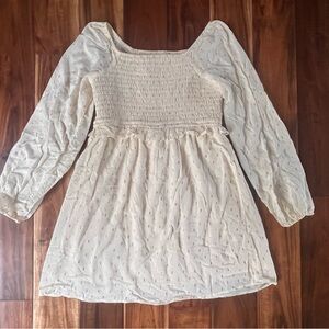 Cream Smocked Dress with Puff Sleeves